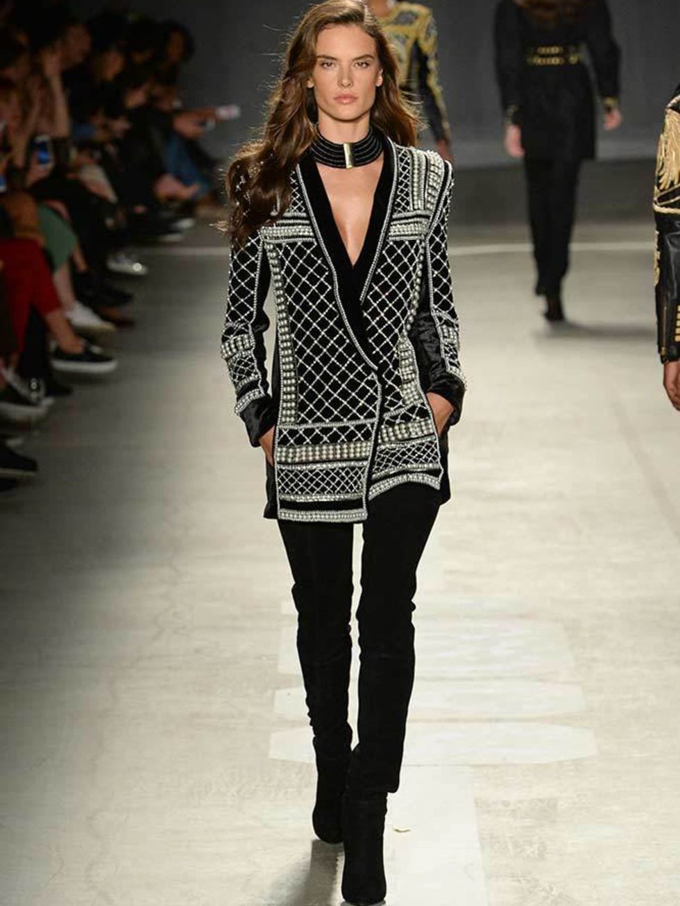 <p>Alessandra Ambrosio walks in the H&M x Balmain catwalk show.</p>