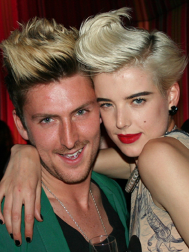 <p>  </p><p><a href="http://www.elleuk.com/starstyle/style-files/agyness-deyn">Aggy </a>sported a new quiff, bold red lips and Jean Paul Gaultier's signature look - a bodice - in her new role as the face of Ma Dame, with best mate <a href="http://features