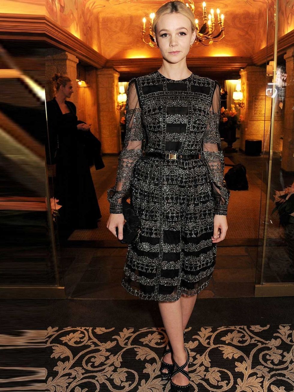 <p>Actress Carey Mulligan attended the ASMALLWORLD Winter Weekend Gala Dinner in Gstaad, Switzerland, in <a href="http://www.elleuk.com/catwalk/designer-a-z/valentino/spring-summer-2013">Valentino</a>.</p>