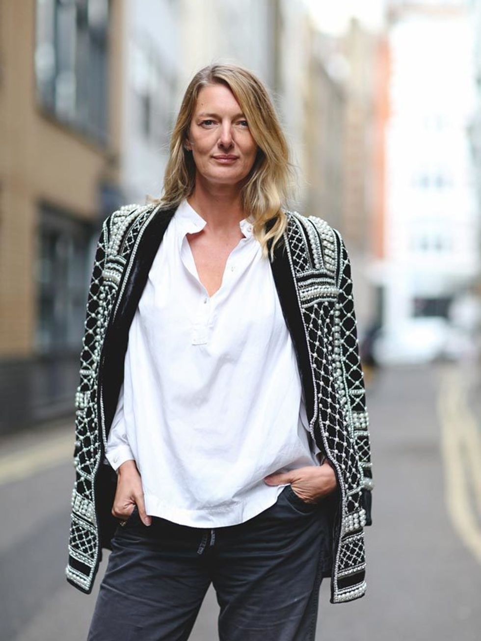 <p>Rebecca Lowthorpe, Assistant Editor, H&M x Balmain jacket, £299</p>