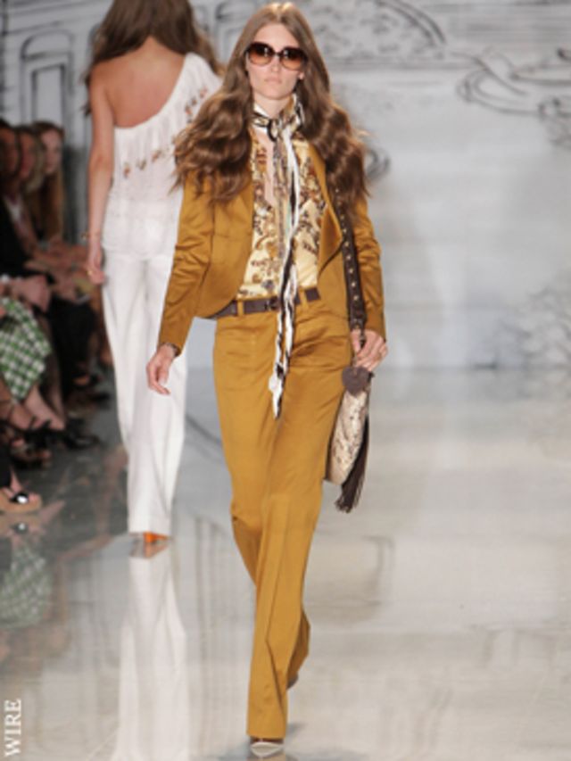 <p>  </p><p>The seventies infused collection of trouser suits, silk blouses, floaty dresses and relaxed tailoring, was, said Frida Giannini, inspired by Jane Birkin and Talitha Getty. It certainly echoed the bohemian vibe of the <a href="http://features.e