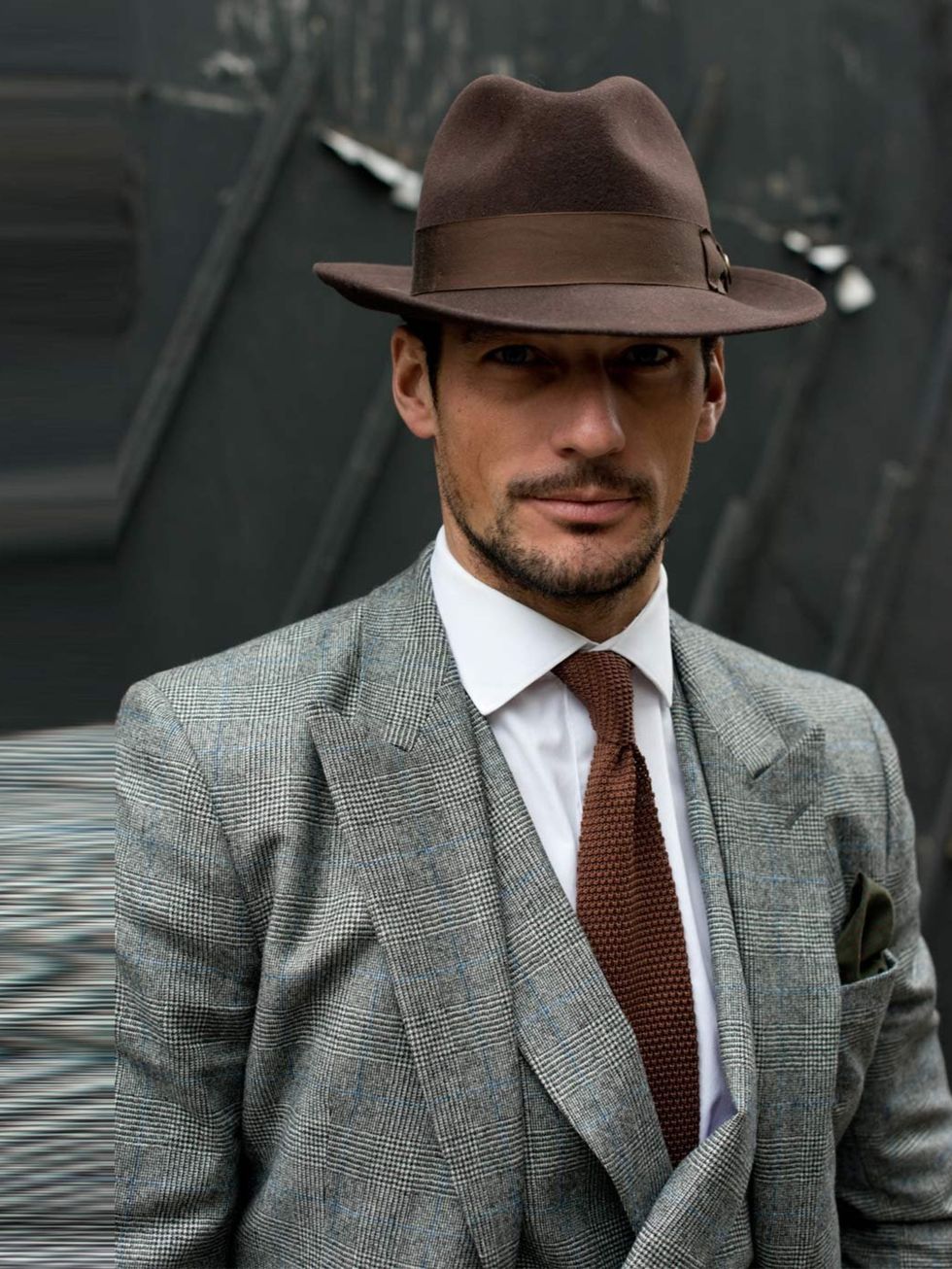 <p>David Gandy, Model. Neil Fennel October House Tailor suit, Thomas Pink shirt, Goorin Brothers hat, Reiss tie.</p>