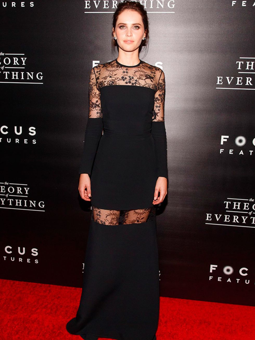 Felicity Jones wears Elie Saab to The Theory of Everything premiere in New York, October 2014.