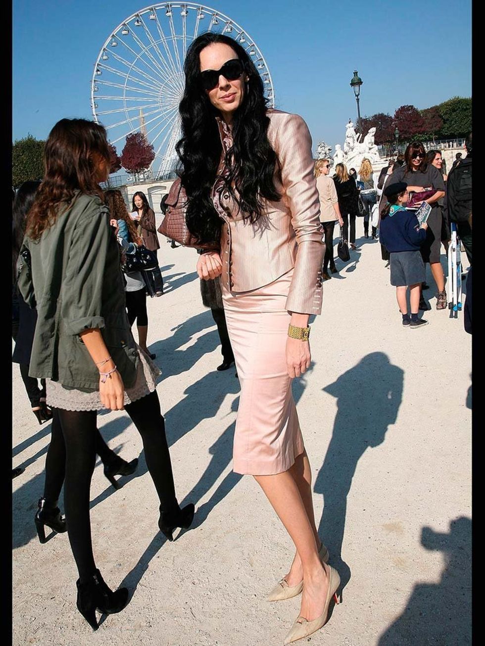 <p>L'Wren at the s/s 2008 Nina Ricci show during Paris Fashion Week, September 2007.</p><p><em><a href="http://www.elleuk.com/fashion/news/l-wren-scott-tribute-stars-pay-tribute-to-the-fashion-designer-and-mick-jagger-s-girlfriend">L'Wren Scott: stars pay