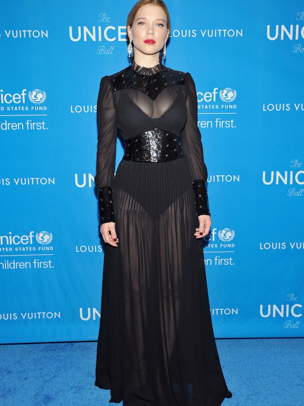 Actress Léa Seydoux sporting Louis Vuitton as Mariah Carey headlines the sixth UNICEF ball in January 2016