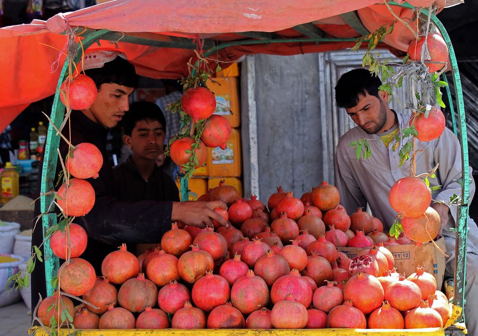 Pomegranates on a stall in Afghanistan
