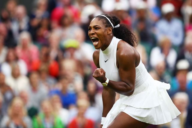 Serena Williams on court during her Wimbledon vistory
