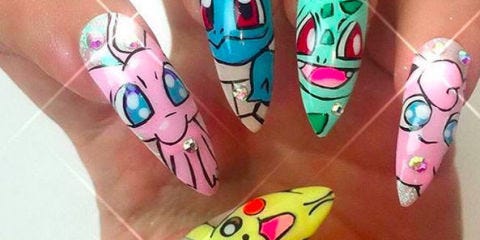 Pokémon Go Inspires Matching Nail Art Pokemon nail art on Instagram | ELLE UK - Pokémon Go Inspires Matching Nail Art