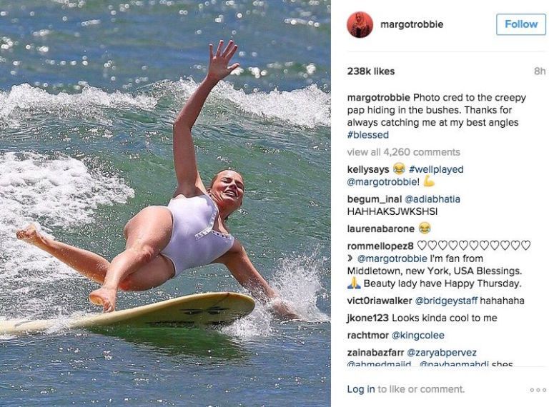 Margot Robbie slams the paparazzi for snapping her surfing fall