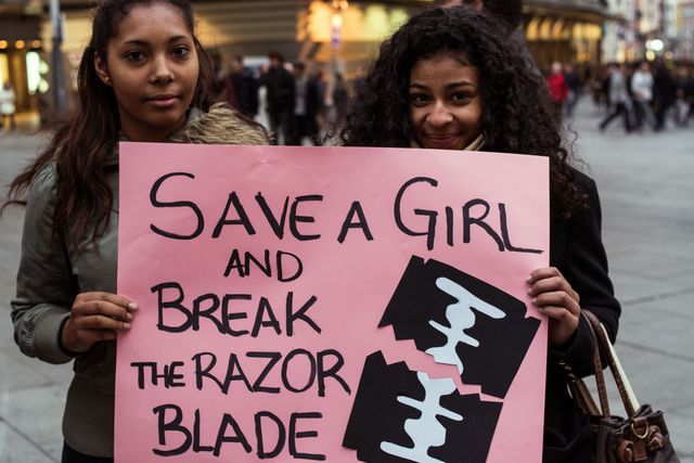 Women protesting during the International Day against female genital mutilation | ELLE UK