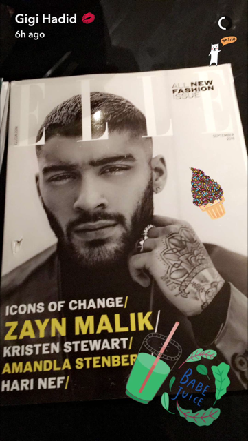 Zayn Malik on Gigi's snapchat | ELLE UK