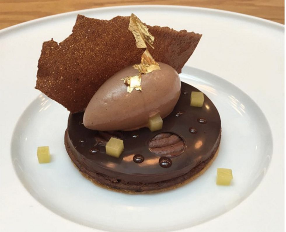 Bitter chocolate pavé, olive biscuit, olive oil conserve and chocolate ice cream at Jason Atherton's Pollen Street Social