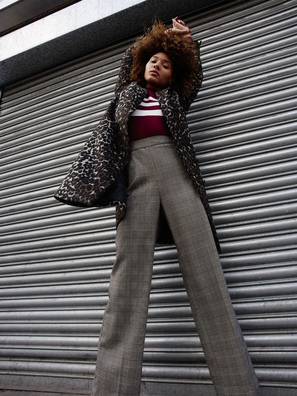 V by Very animal print coat and wide legged trousers