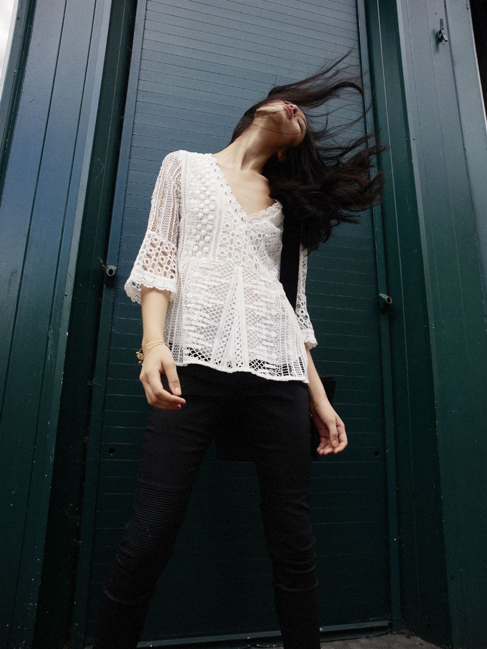 V by Very lace white bell sleeve top