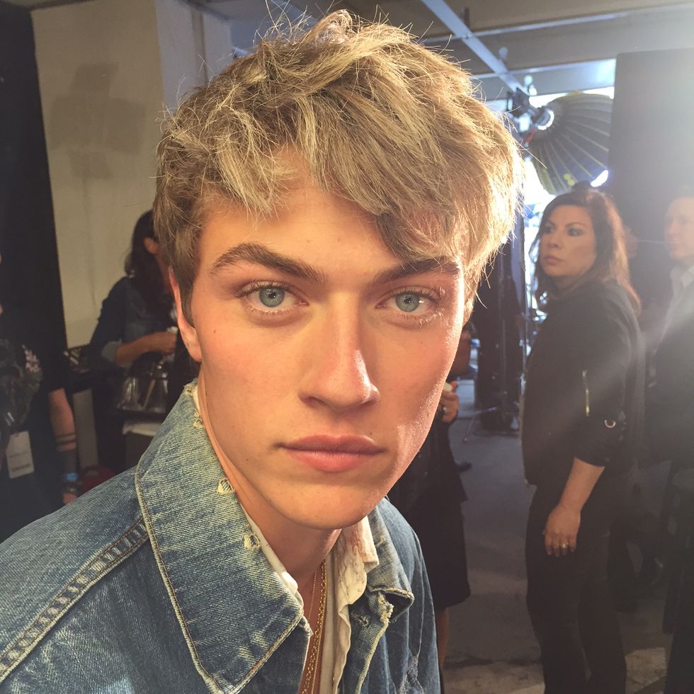 Lucky Blue Smith backstage at Tom Ford AW16