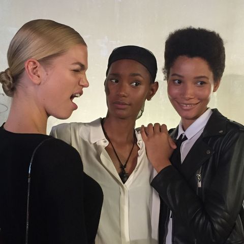 Daphne Groeneveld, Ysaunny Brito and Lineisy Montero backstage at Tom Ford AW16
