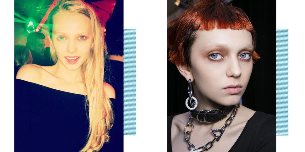 Katie Moore before and after Guido haircut at Alexander Wang AW16 | ELLE UK