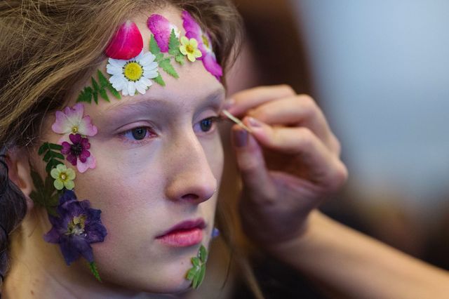 Backstage at Preen SS17 floral make-up by Val Garland | ELLE UK
