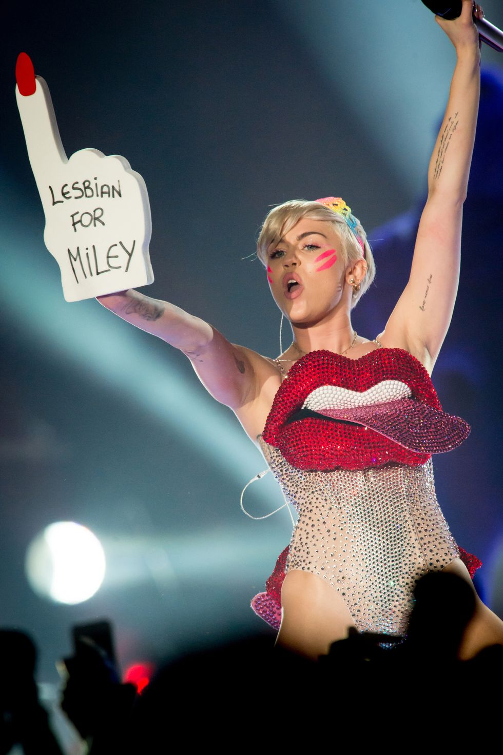 Miley Cyrus with foam finger | ELLE UK