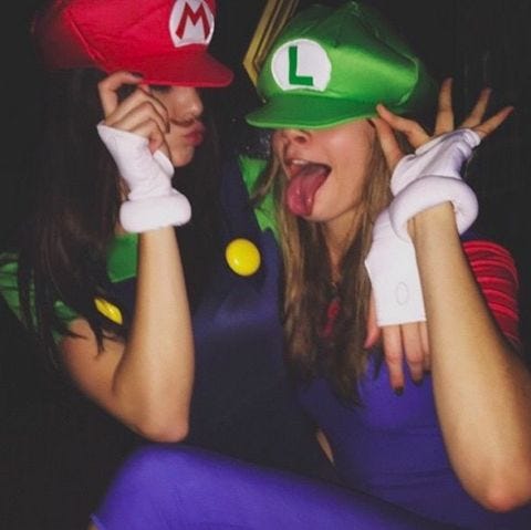cara delevingne and kendall jenner at halloween elle uk instagramcara delevingne mario and luigi