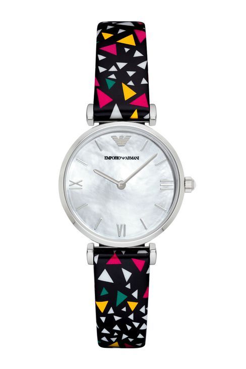 Product, Yellow, Analog watch, Watch, Watch accessory, Pink, Magenta, Glass, Purple, Wrist, 