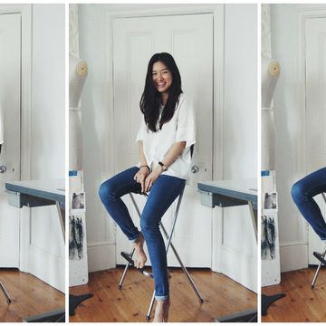 Clothing, Hair, Face, Leg, Blue, Product, Denim, Trousers, Sitting, Jeans, 