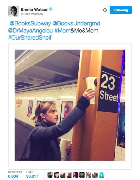 Emma Watson leaves Maya Angelou books on the subway