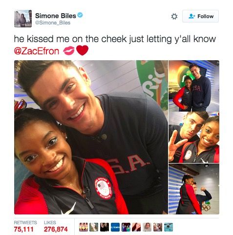 Simone Biles Olympics Zac Efron Twitter