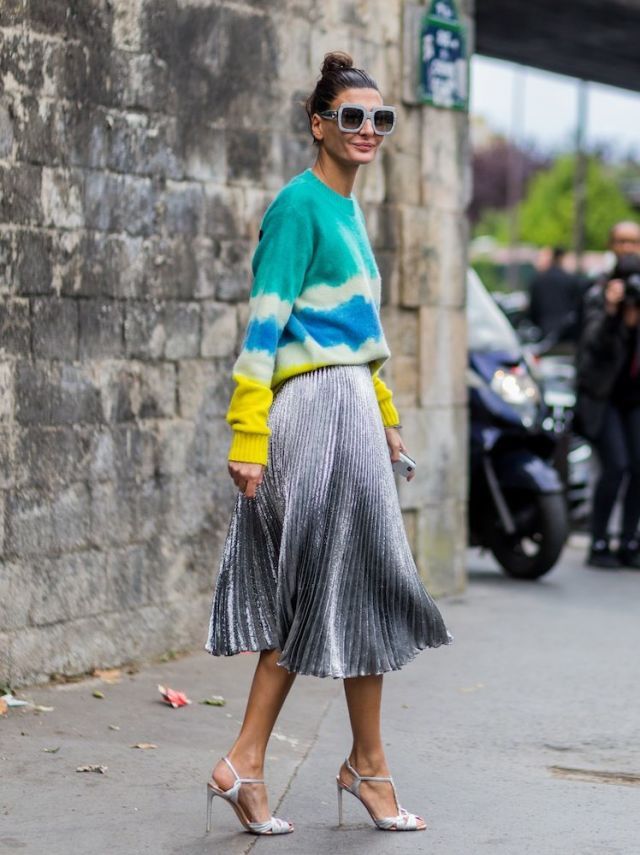 Street style metallic skirt Giovanna Battaglia | ELLE UK