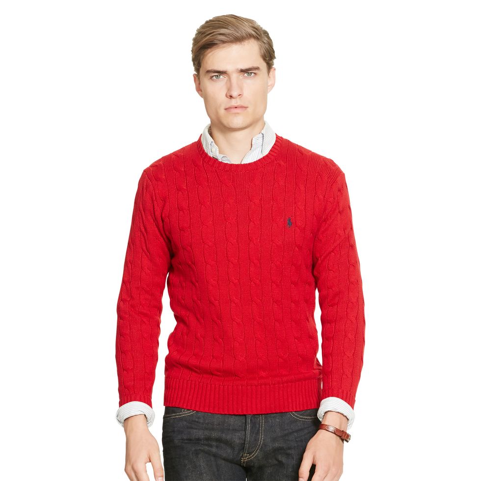 <p><strong data-redactor-tag="strong" data-verified="redactor">Cable-Knit Cotton Sweater, £115</strong></p><p>After a long day on the mountain, he'll be relieved to pull on this classic jumper and hit the bars.<span class="redactor-invisible-space" data-verified="redactor" data-redactor-tag="span" data-redactor-class="redactor-invisible-space"></span></p>