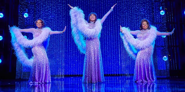 Amber Riley, LiisiLaFontaine and Ibinabo Jack as Dreamgirls: costumes by Gregg Barnes and sets by Tim Hatley both using Swarovski crystals