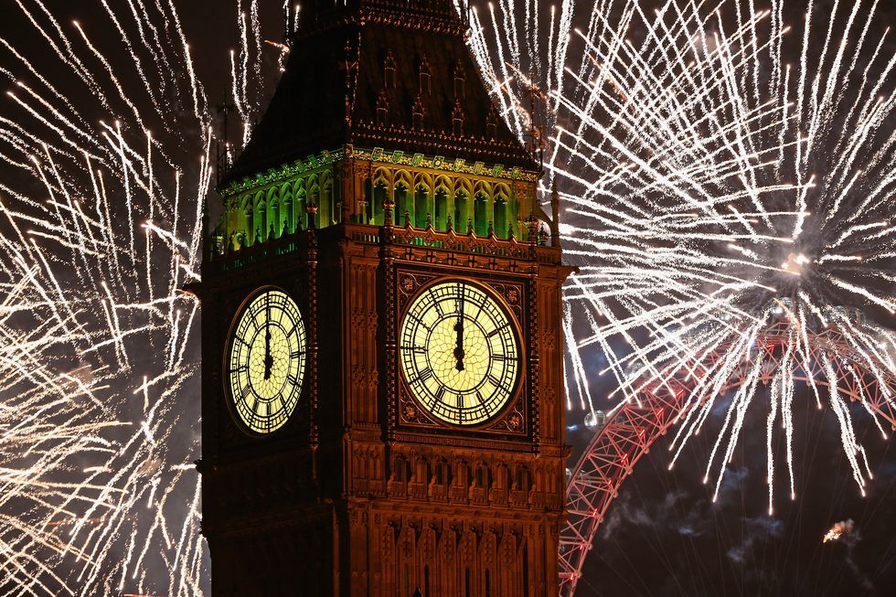 Big ben london clocks fireworks