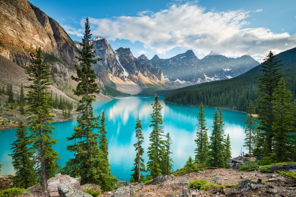 Turquoise, glacier-fed Lake Moraine in Canada's awe-inspiring Banff National Park