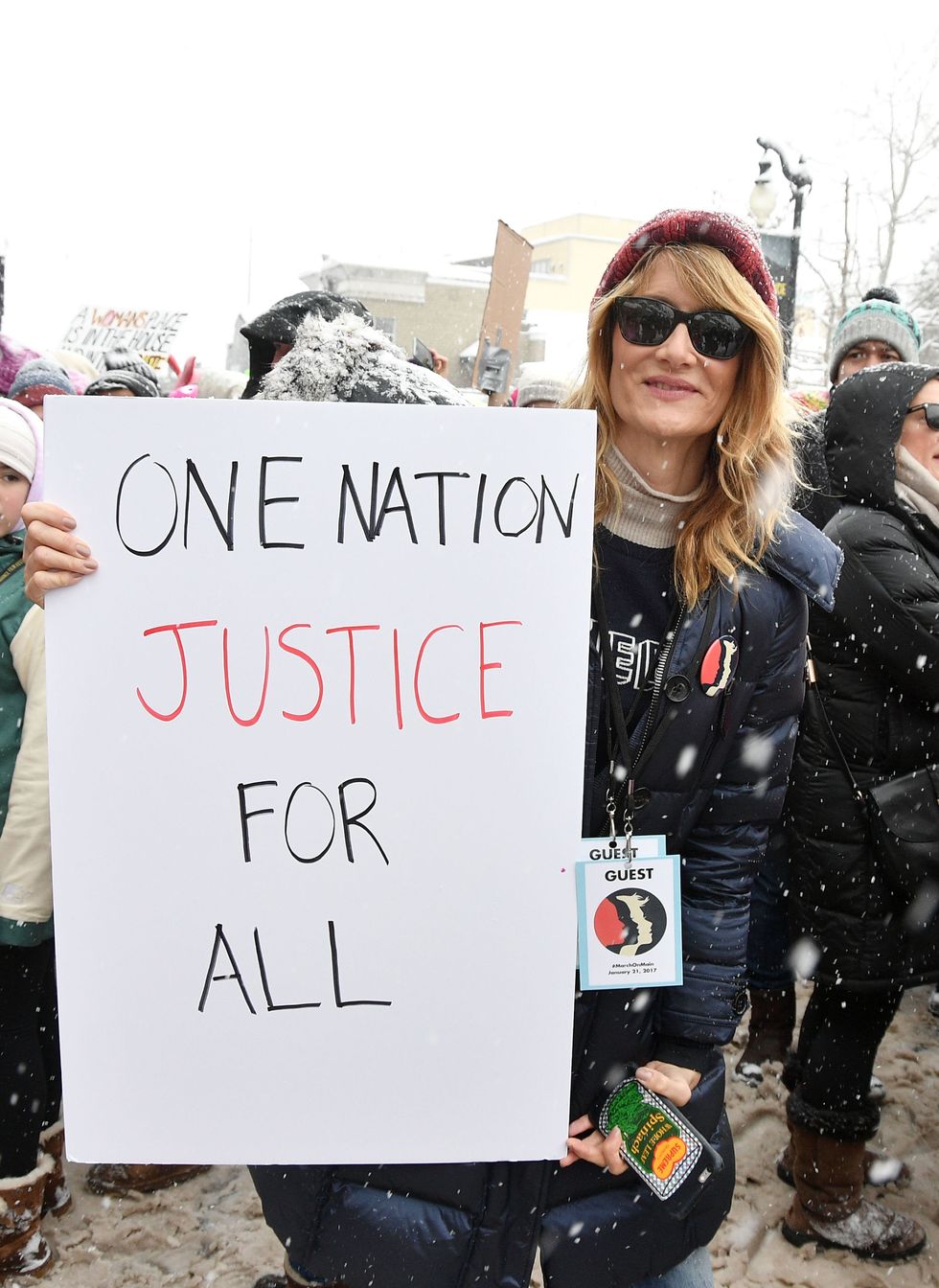 Laura Dern poses during the Women's March on Main Street Park City on January 21, 2017 in Park City, Utah
