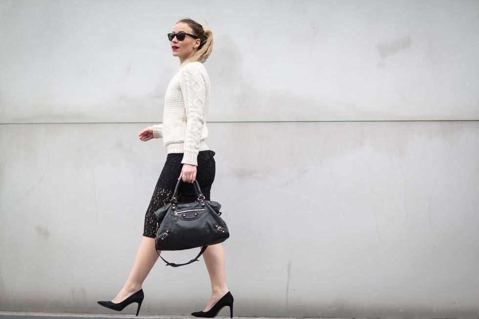 woman walking in monochrome | ELLE UK