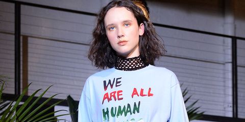 'We are all human' top at Creatures of Comfort at NYFW17 | ELLE UK