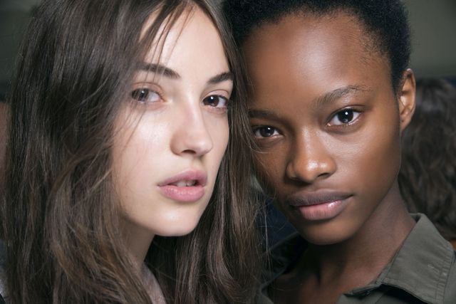 Two models backstage at Burberry SS17 show.