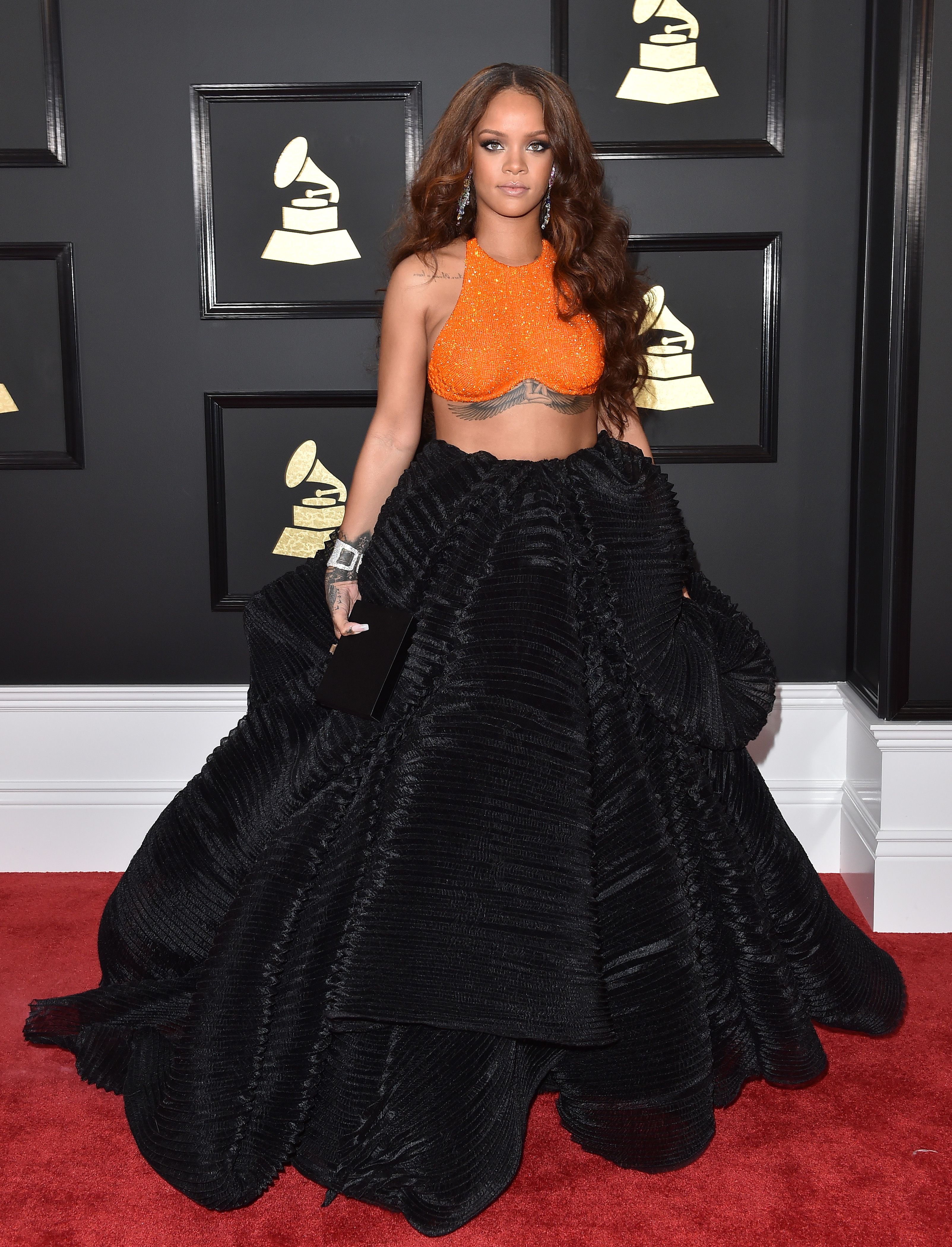 rihanna black grammy dress