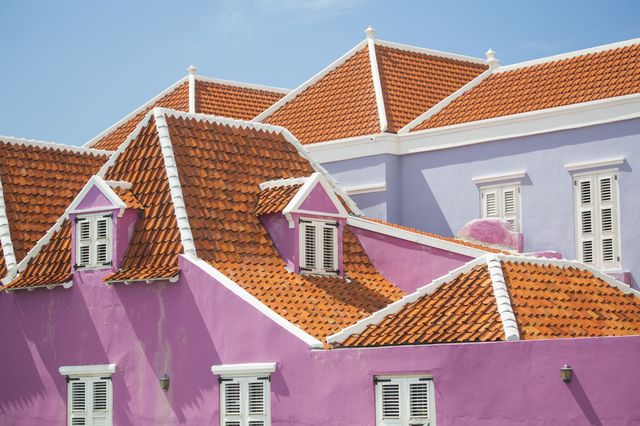 Roof, House, Home, Property, Pink, Real estate, Building, Architecture, Facade, Residential area, 