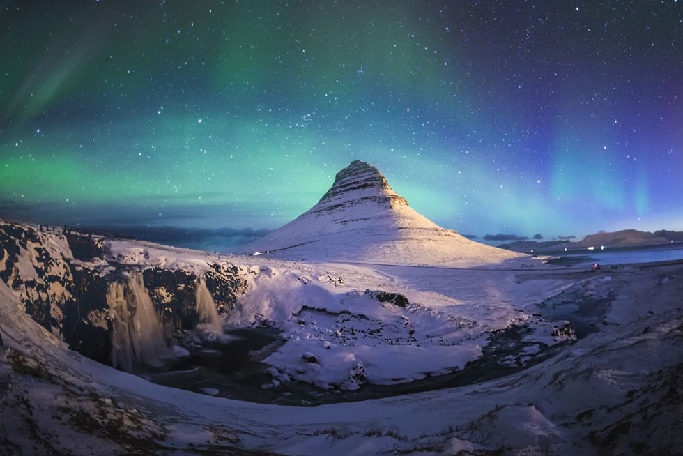 <p>As Iceland's most photographed mountain, <a href="http://www.west.is/en/west/place/kirkjufell-mountain" target="_blank">Mount Kirkjufell</a> is a stunning site that draws Instagrammers and hikers alike. Found on the north coast of the Snaefellsnes peninsula, the mountain's summit is found 1,500 feet above sea level. </p>
