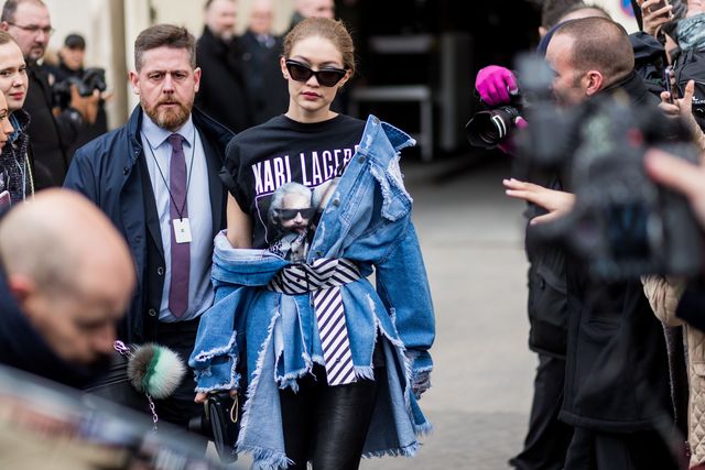 Gigi Hadid in ripped denim jacket