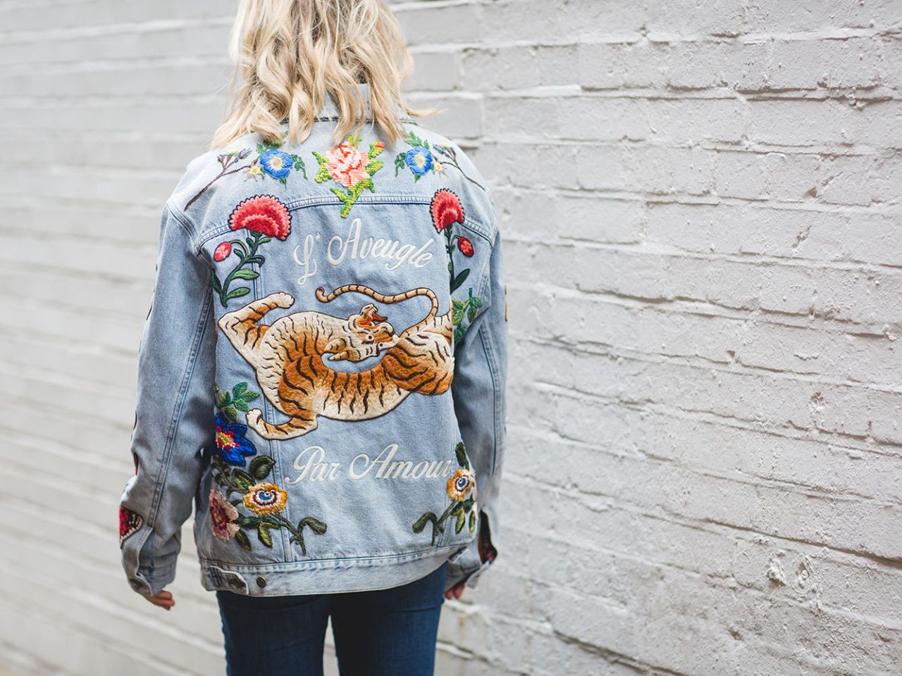 Gucci denim jacket with on sale tiger