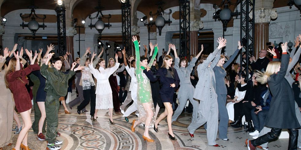 Models dancing at Stella McCartney:Runway - Paris Fashion Week Womenswear Fall/Winter 2017/2018