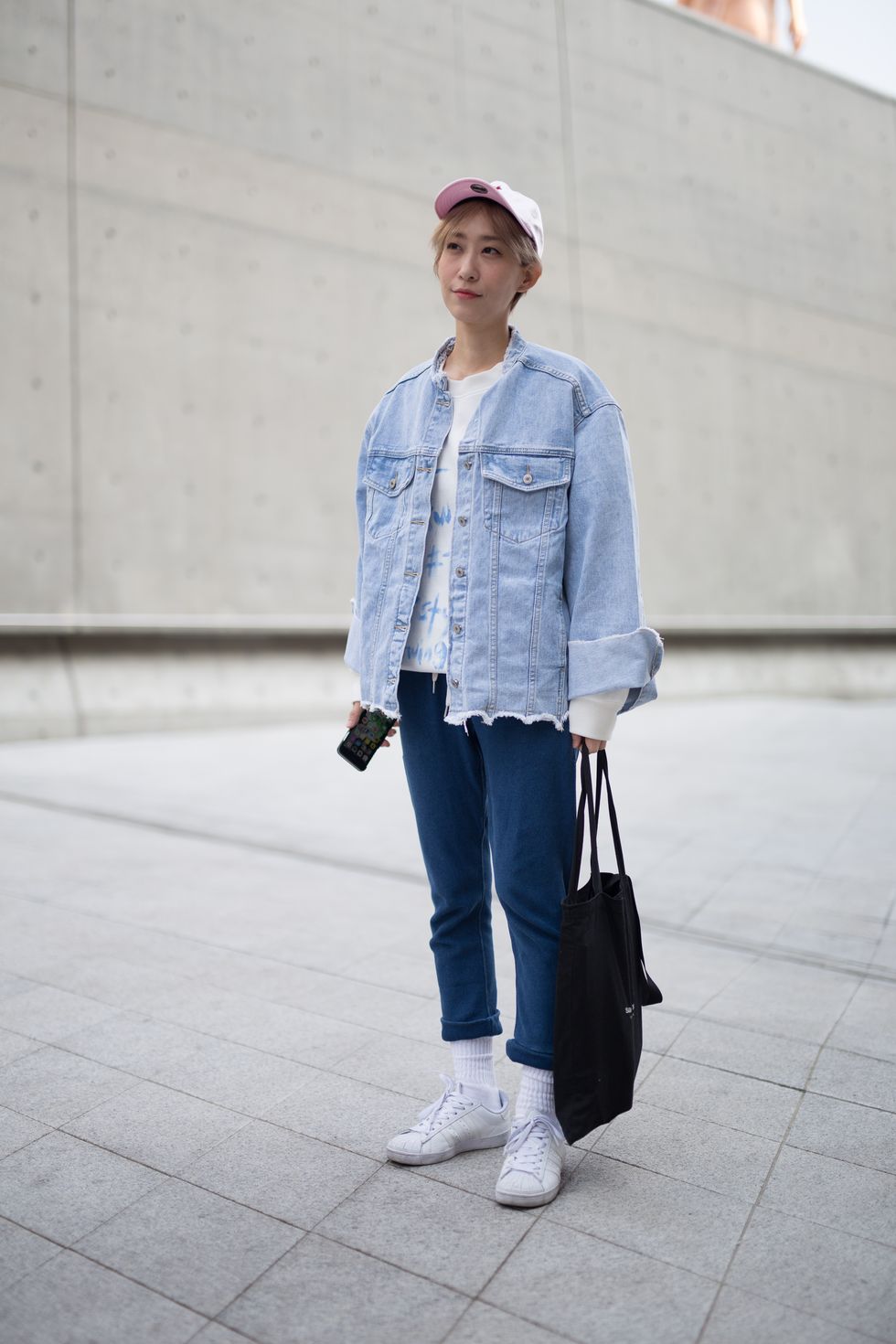 Clothing, Sleeve, Collar, Denim, Cap, Textile, Outerwear, Jeans, White, Standing, 