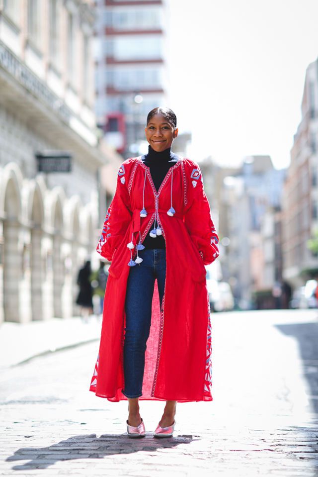 Red, Street fashion, Clothing, Robe, Fashion, Outerwear, Coat, Trench coat, Overcoat, Style, 