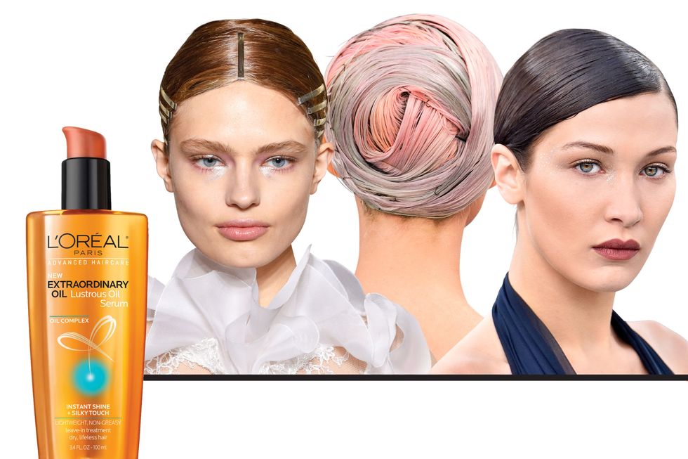 <p>Instead of a typical French twist at Chanel, hair guru Sam McKnight celebrated the dry wrap, an elegant swirl traditionally used by black women to protect the hair under a scarf or wig. McKnight raked mousse from roots to tips and tamed frizz along the hairline with pomade, then drew a center part down the back of the hair. Starting on the left side, he swept up strands and pinned them in place as he swirled the hair into a flat, circular pattern. Polish off your style and fight flyaways with a gleam-giver, such as L'Oréal Paris Extraordinary Lustrous Oil Serum .</p><p>GET A GRIP:&nbsp;<em data-redactor-tag="em">Make a statement when holding hair in place, as hair honcho Paolo Soffiatti did with graphic metal barrettes at Francesco Scognamiglio.</em></p>