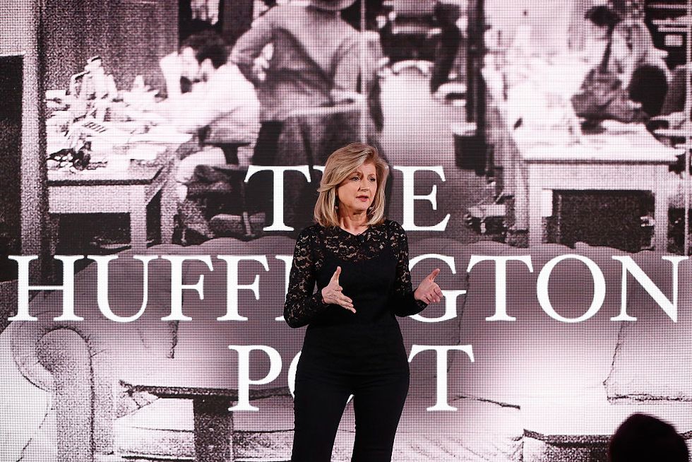 Co-founder of The Huffington Post Arianna Huffington speaks on stage | ELLE UK