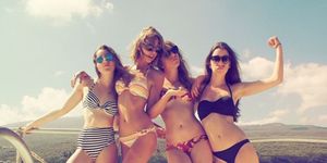 People on beach, Bikini, Fun, Vacation, Clothing, Swimwear, Summer, Beauty, Leg, Friendship, 