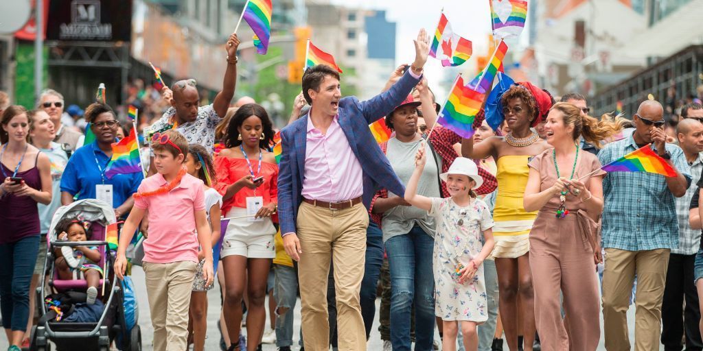 image of justin trudeau with the gay pride flag