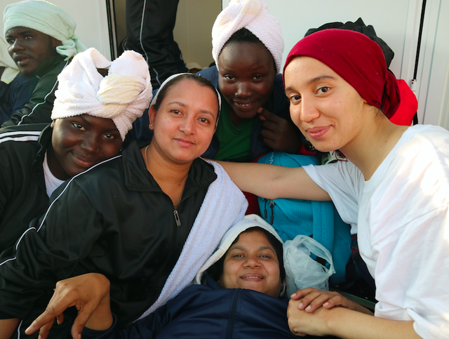 Sanae with other women with other women on board the Medecins Sans Frontieres (MSF) rescue boat, June 2017 | ELLE UK